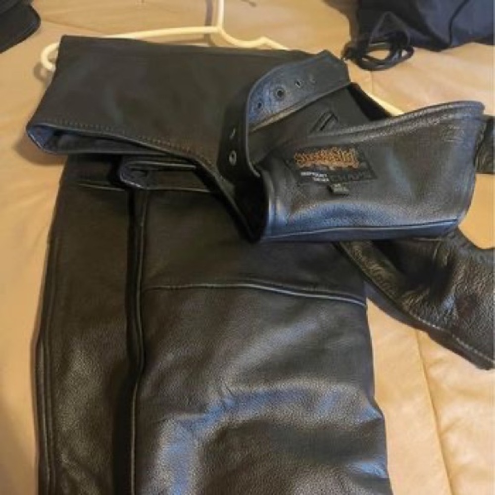 Leather riding vest and chaps